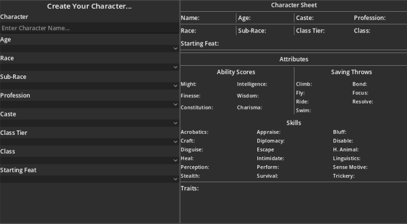 Character Creator View